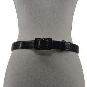 Harold Powell Womens Black Leather Belt Italy Minimalist Med